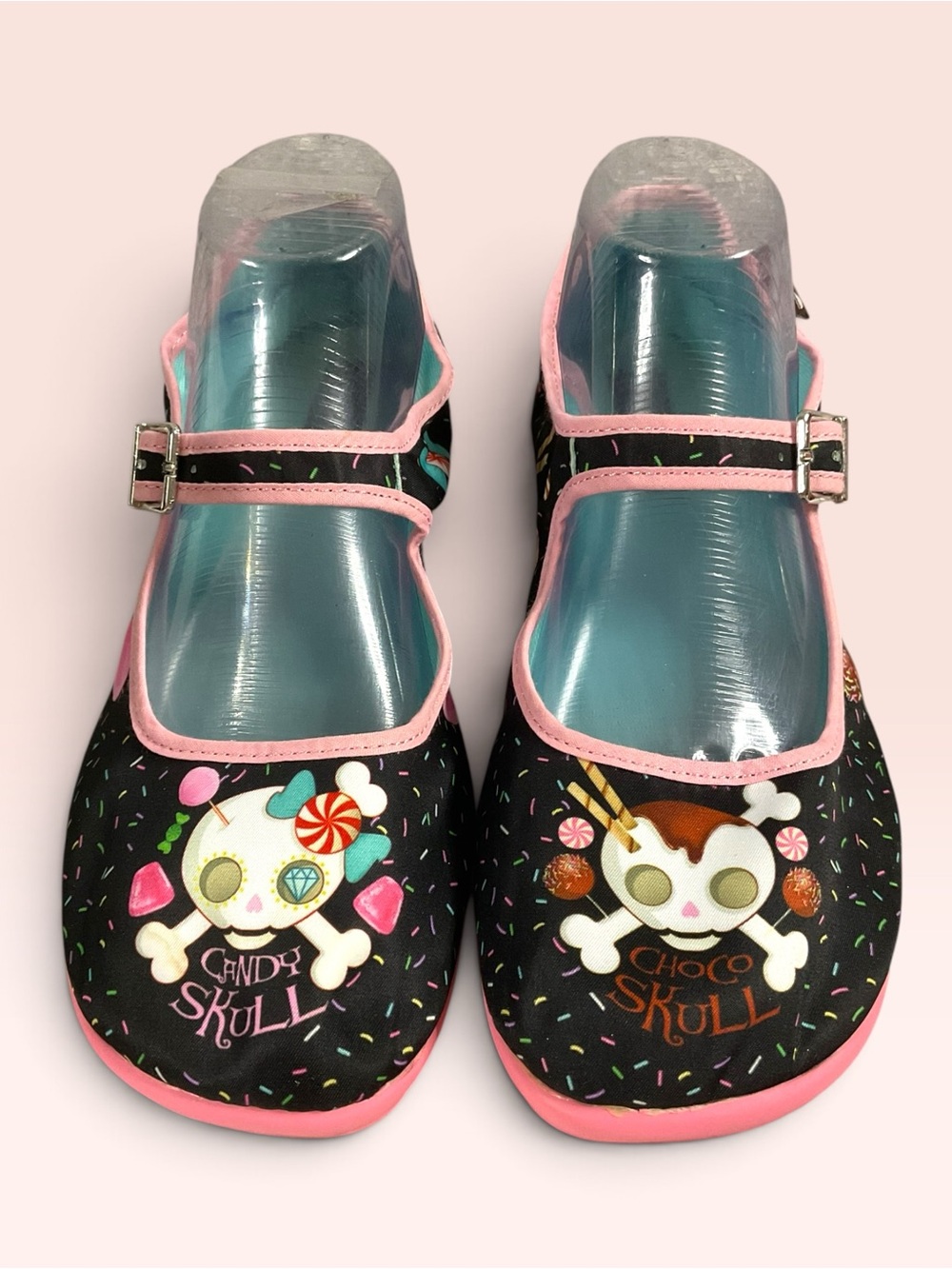 Hot Chocolate Women's Black & Pink Candy Skull Mary Jane Shoes EU 39/US 9